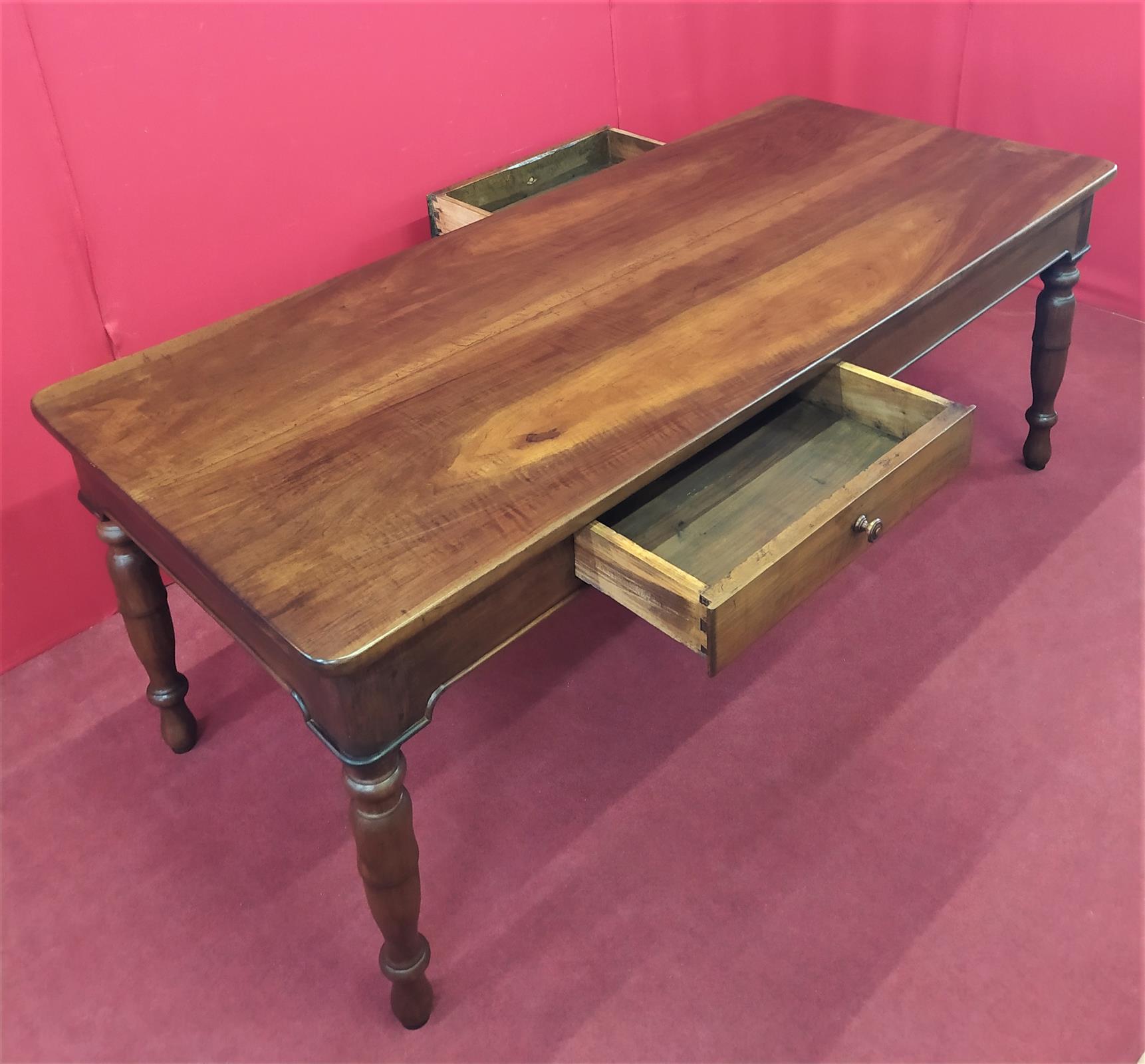 Rectangular table in walnut with double drawer