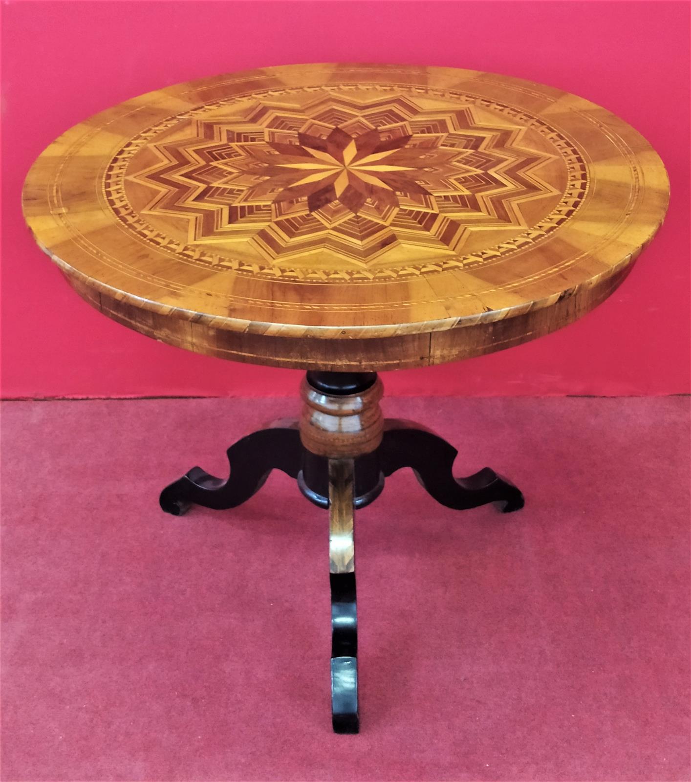 Small round inlaid coffee table