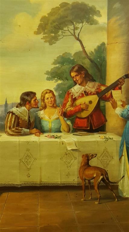 Italian painting of a gallant scene second half of the twentieth century, signed