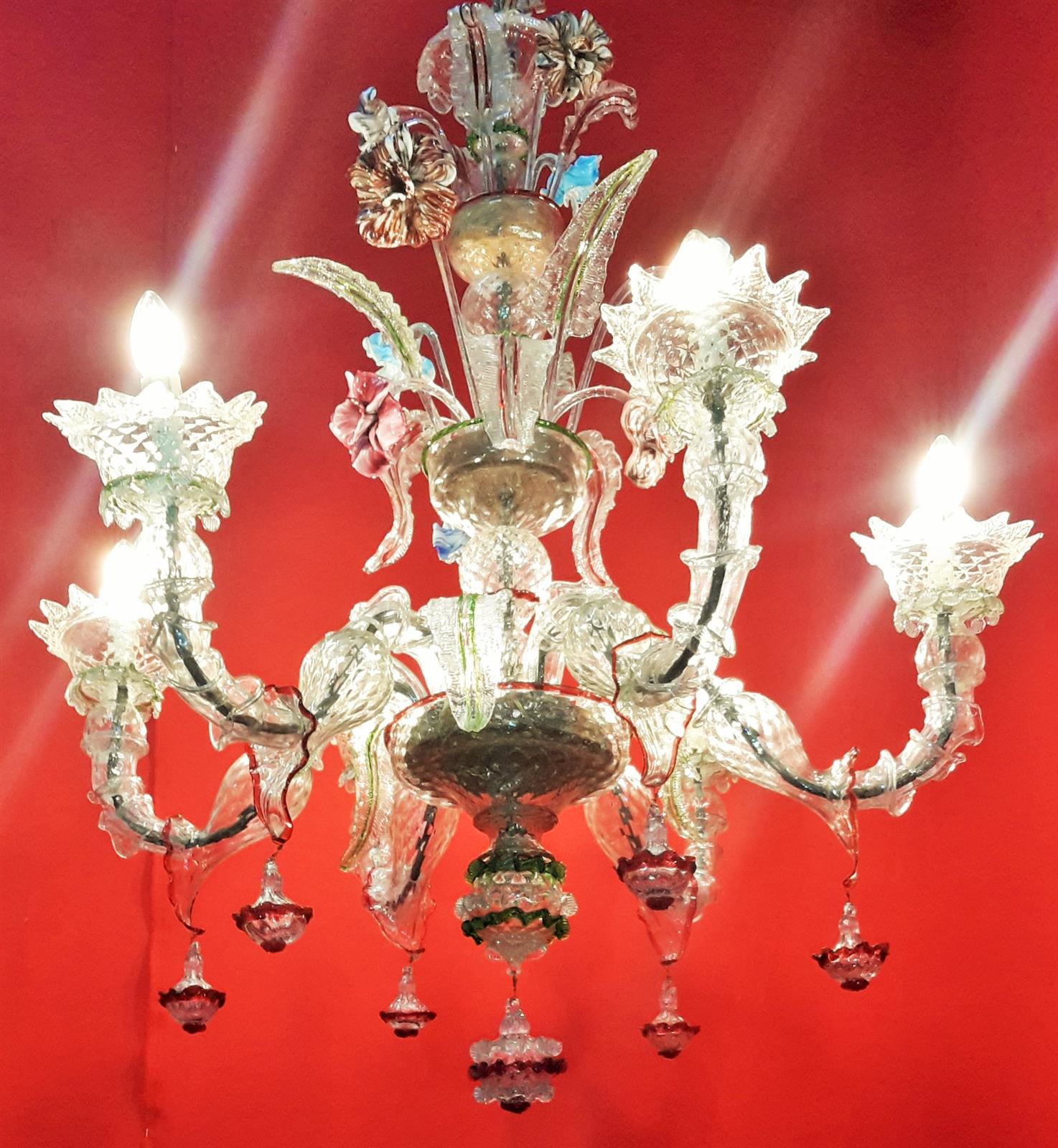 Lampadario in vetro soffiato di Murano