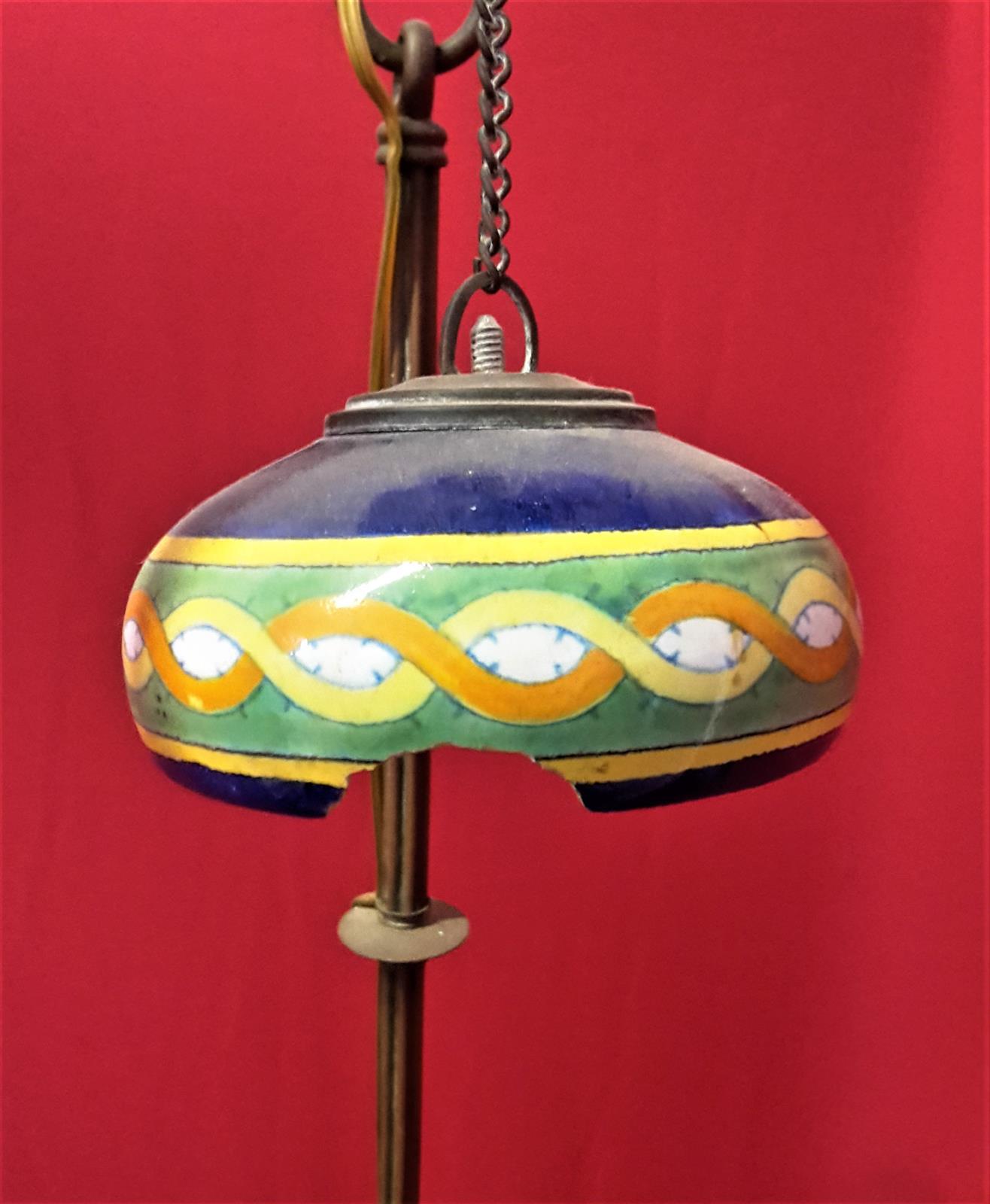 Nine-lamp majolica chandelier