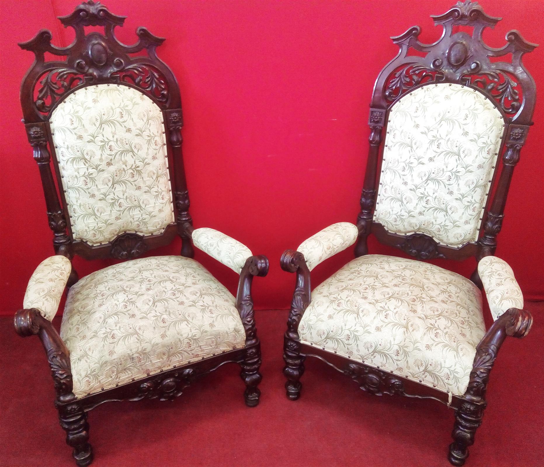 Pair of carved armchairs