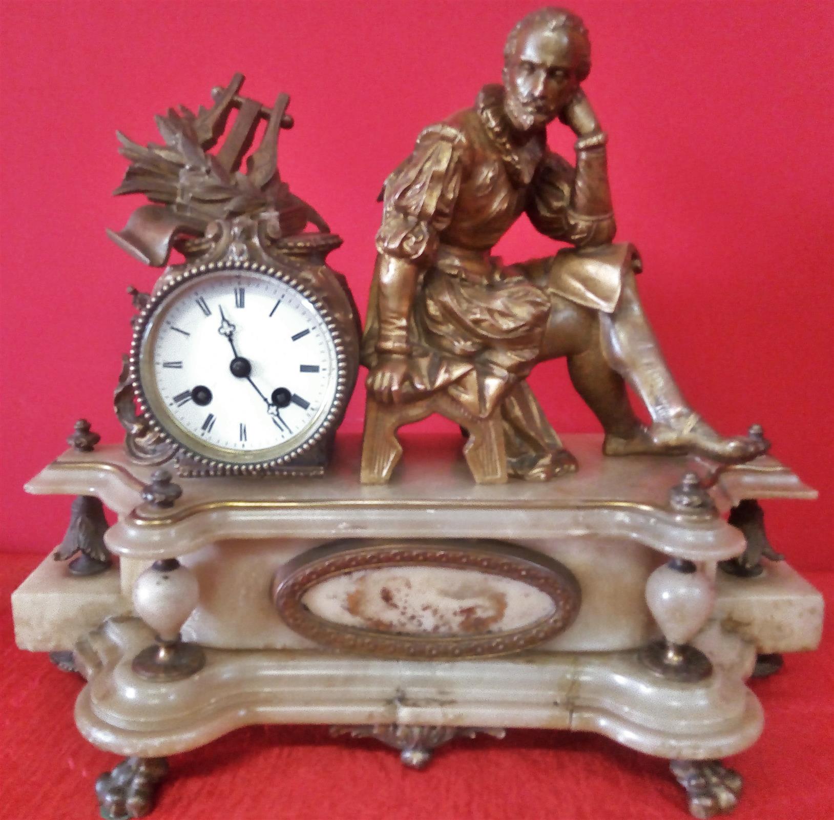Pendulum clock with alabaster base