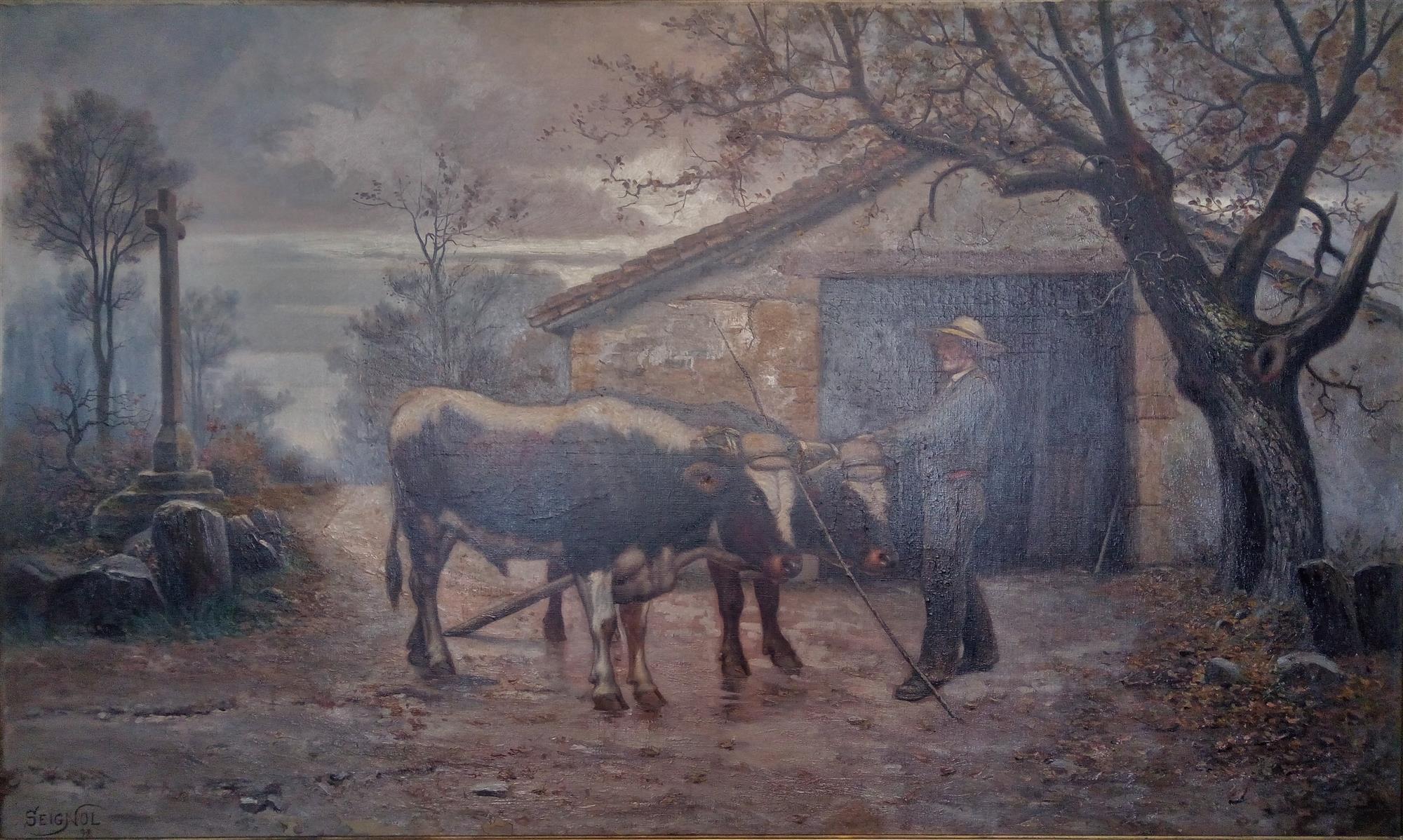  Grande dipinto agreste Claudius Seignol (Lione 1858-1926)