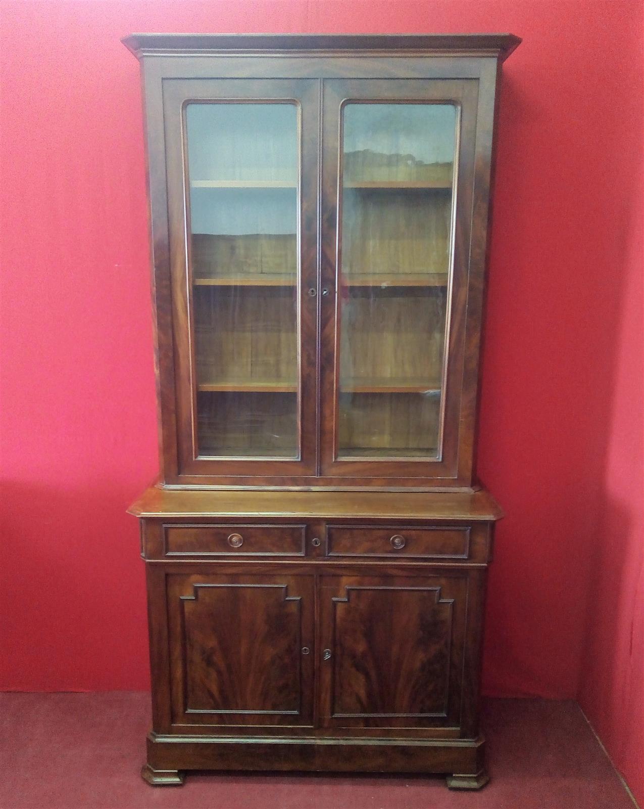 Small mahogany two-door bookcase