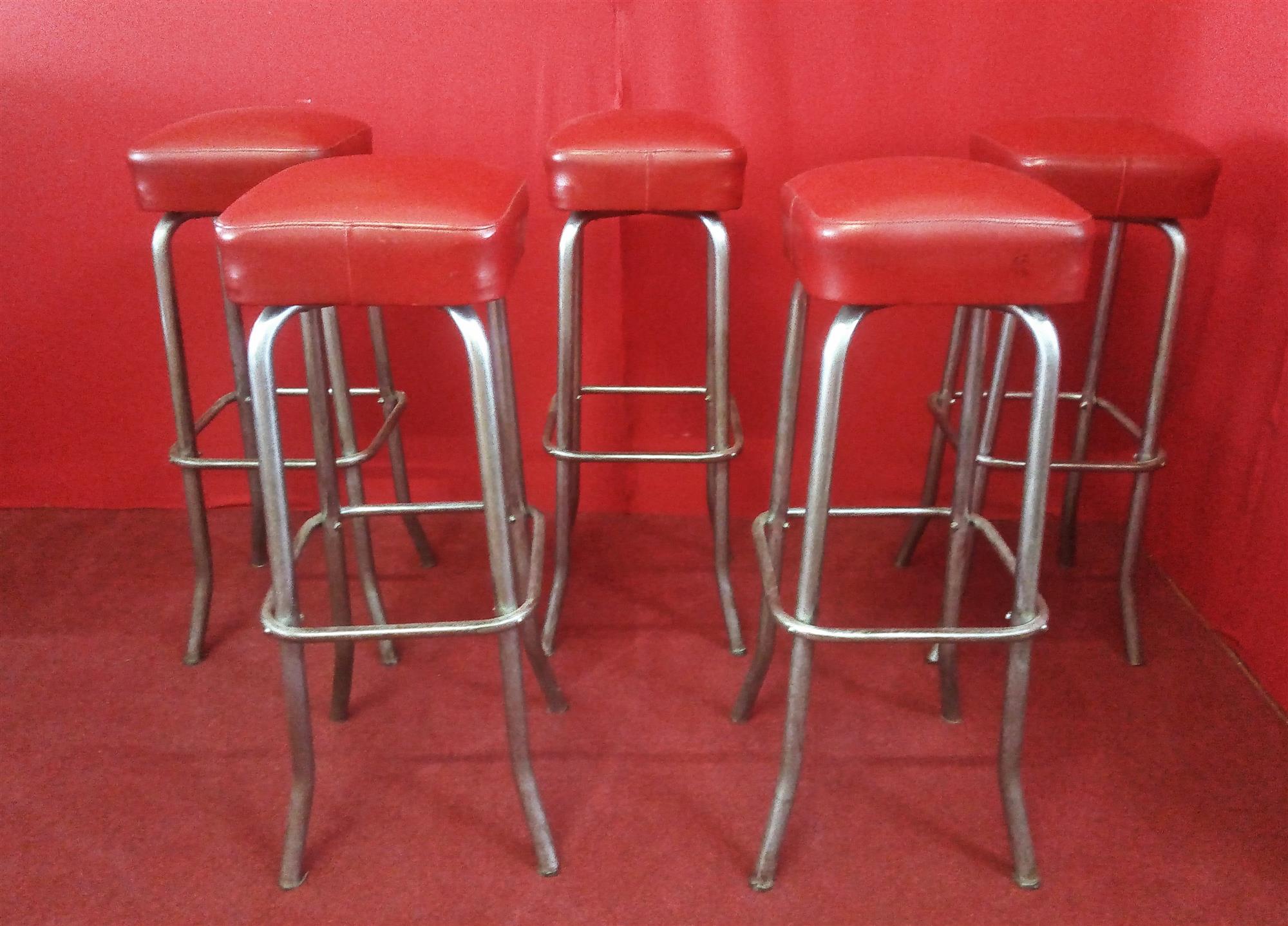 Group of 5 chromed metal stools