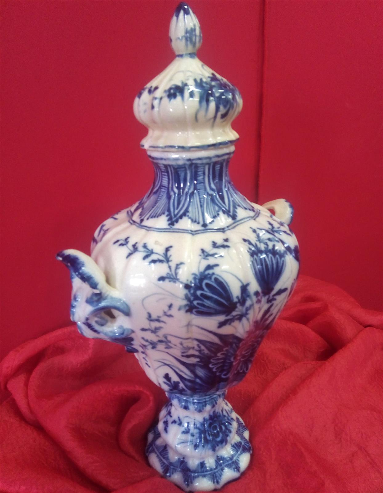Vase with cap ceramic decorated in blue