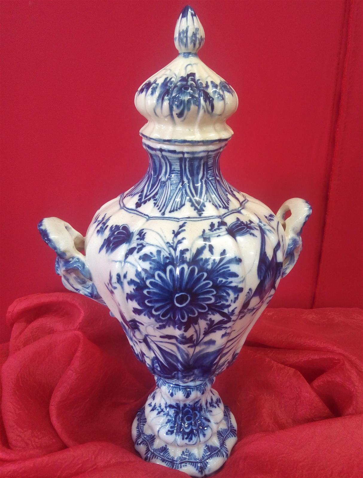 Vase with cap ceramic decorated in blue