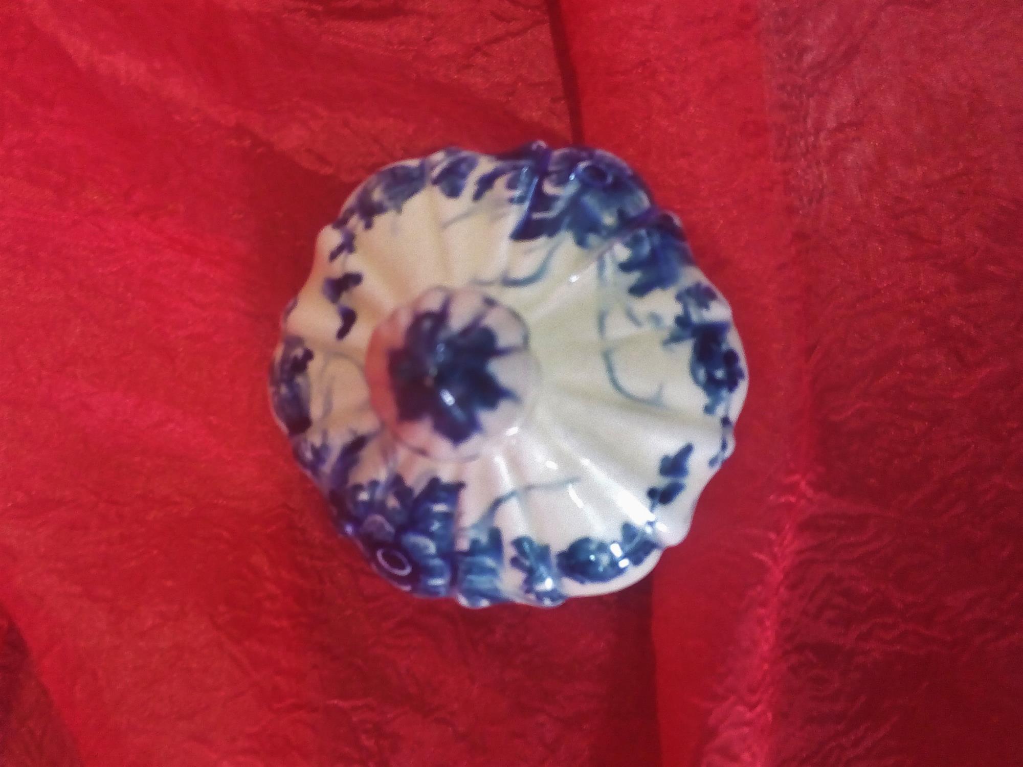 Vase with cap ceramic decorated in blue