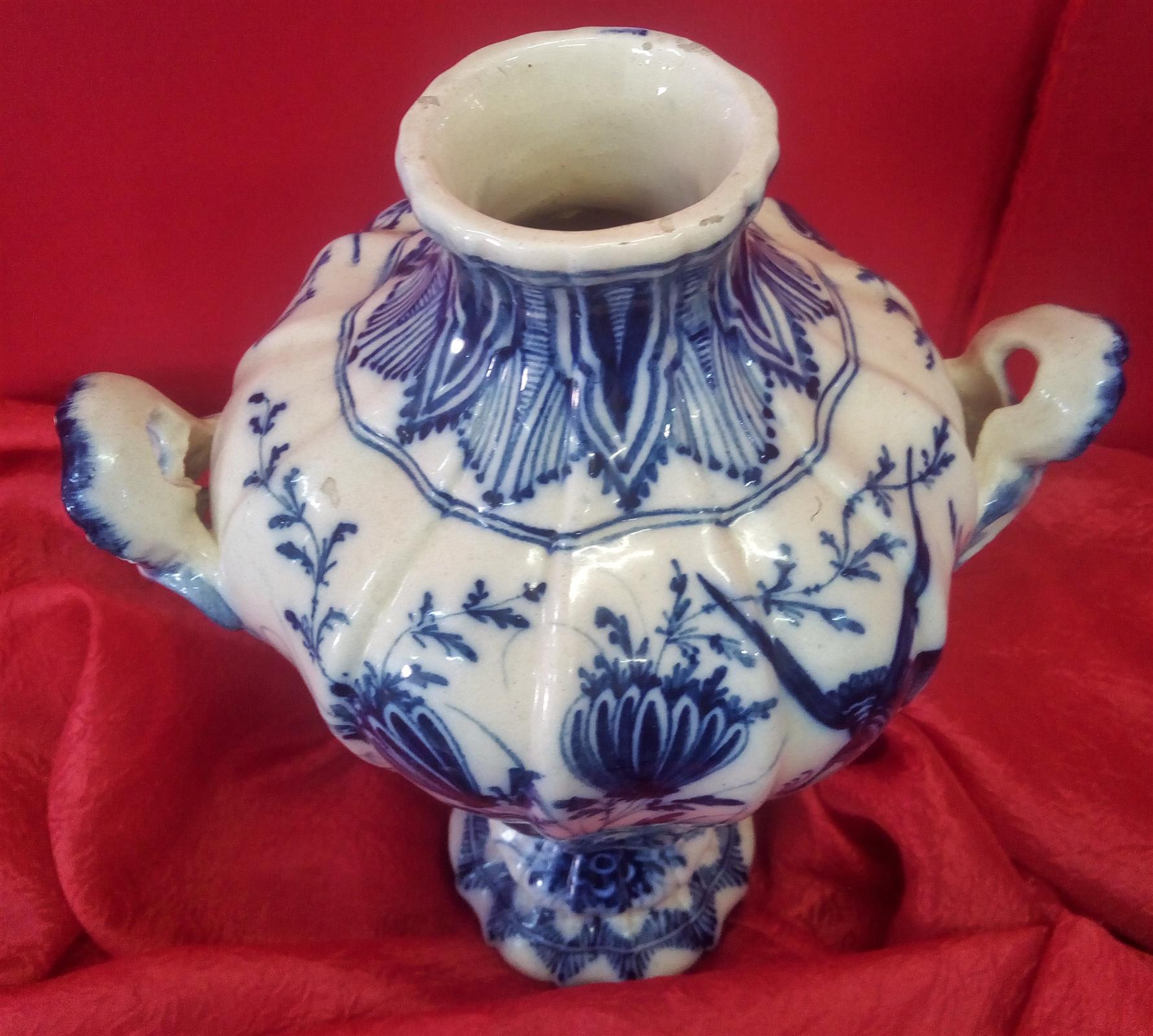 Vase with cap ceramic decorated in blue