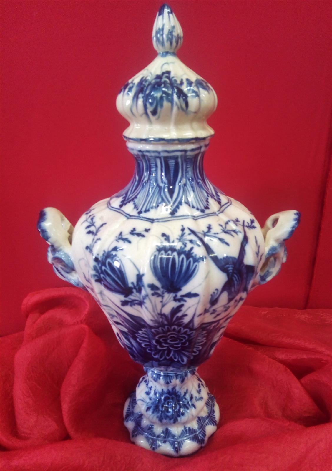 Vase with cap ceramic decorated in blue