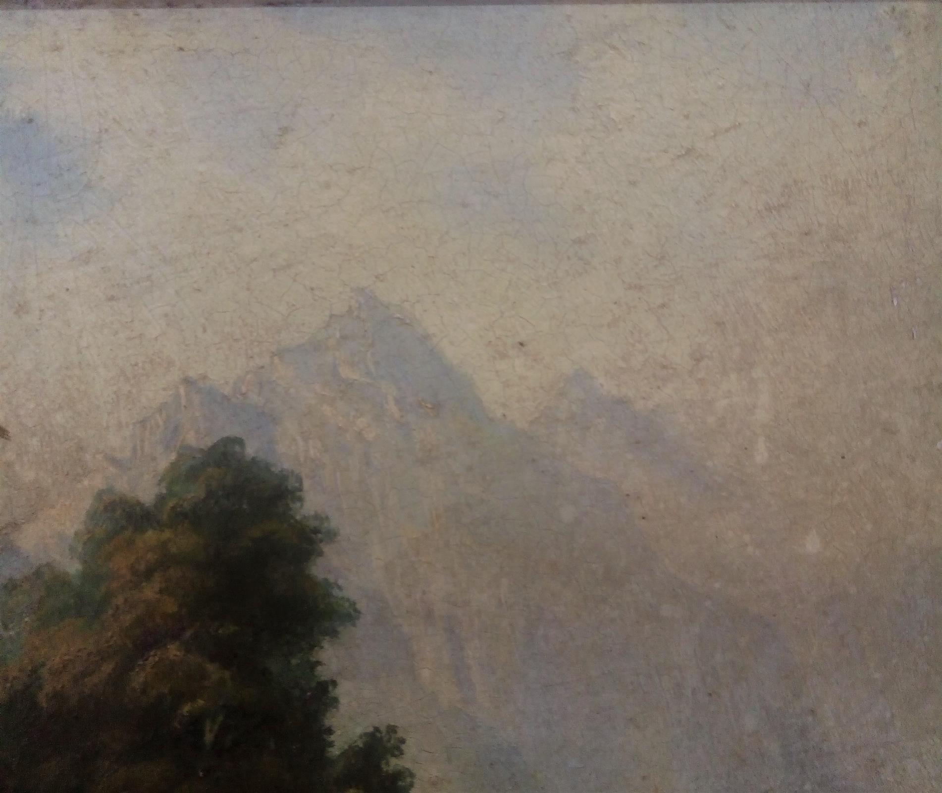 Oil painting of a landscape with a golden frame