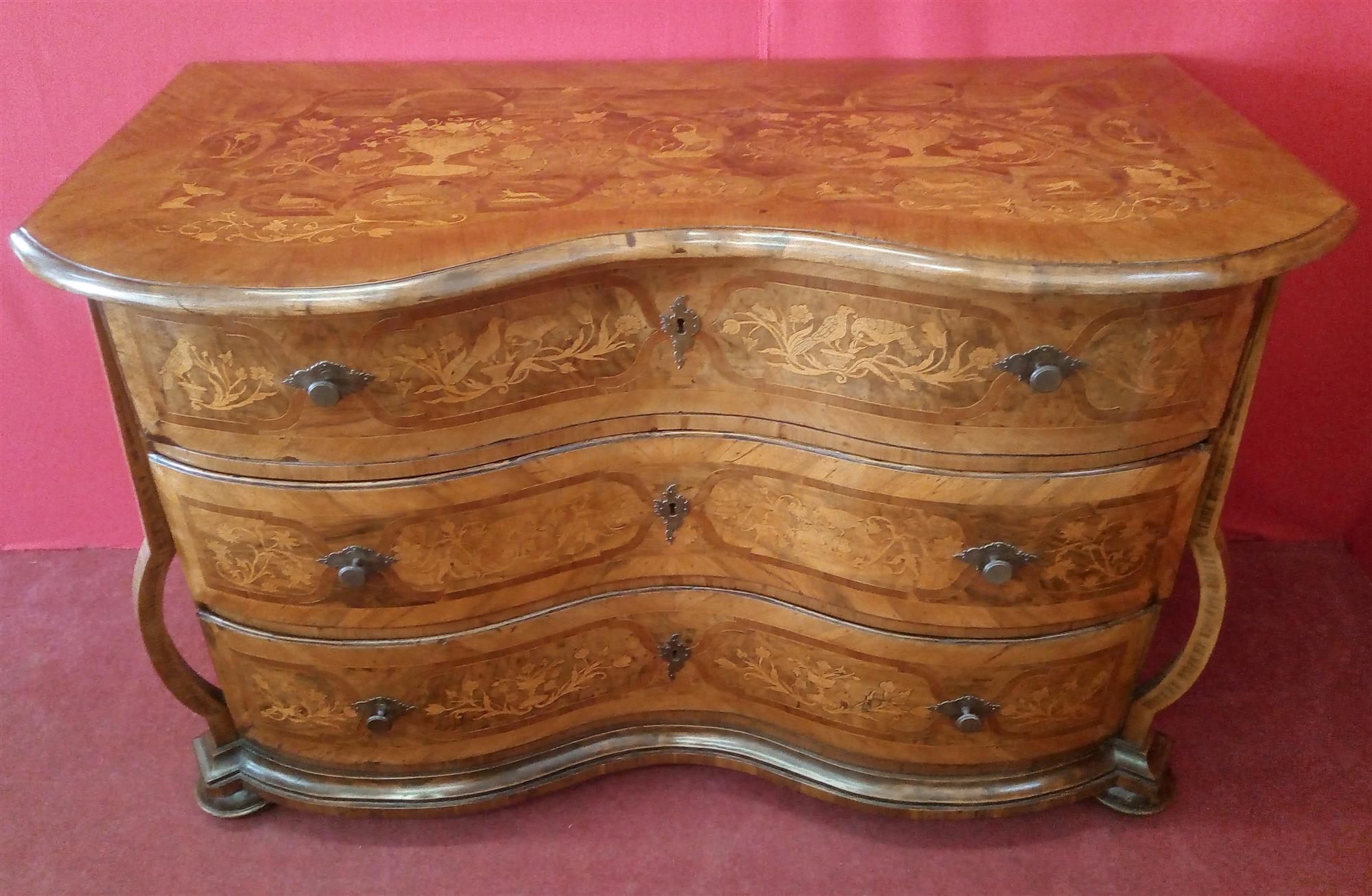 Swiss chest of drawers 18th century inlaid