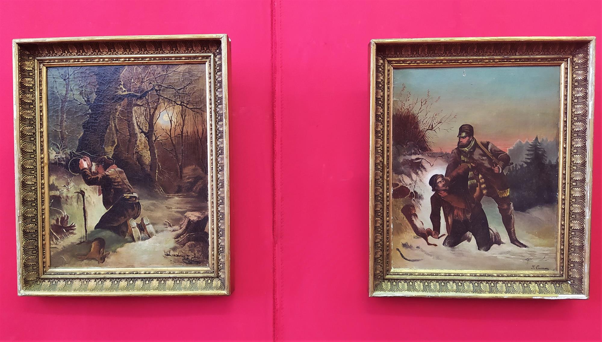 Pair of small hunting scene paintings