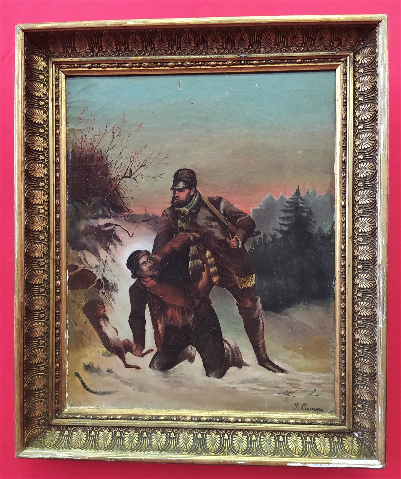 Pair of small hunting scene paintings