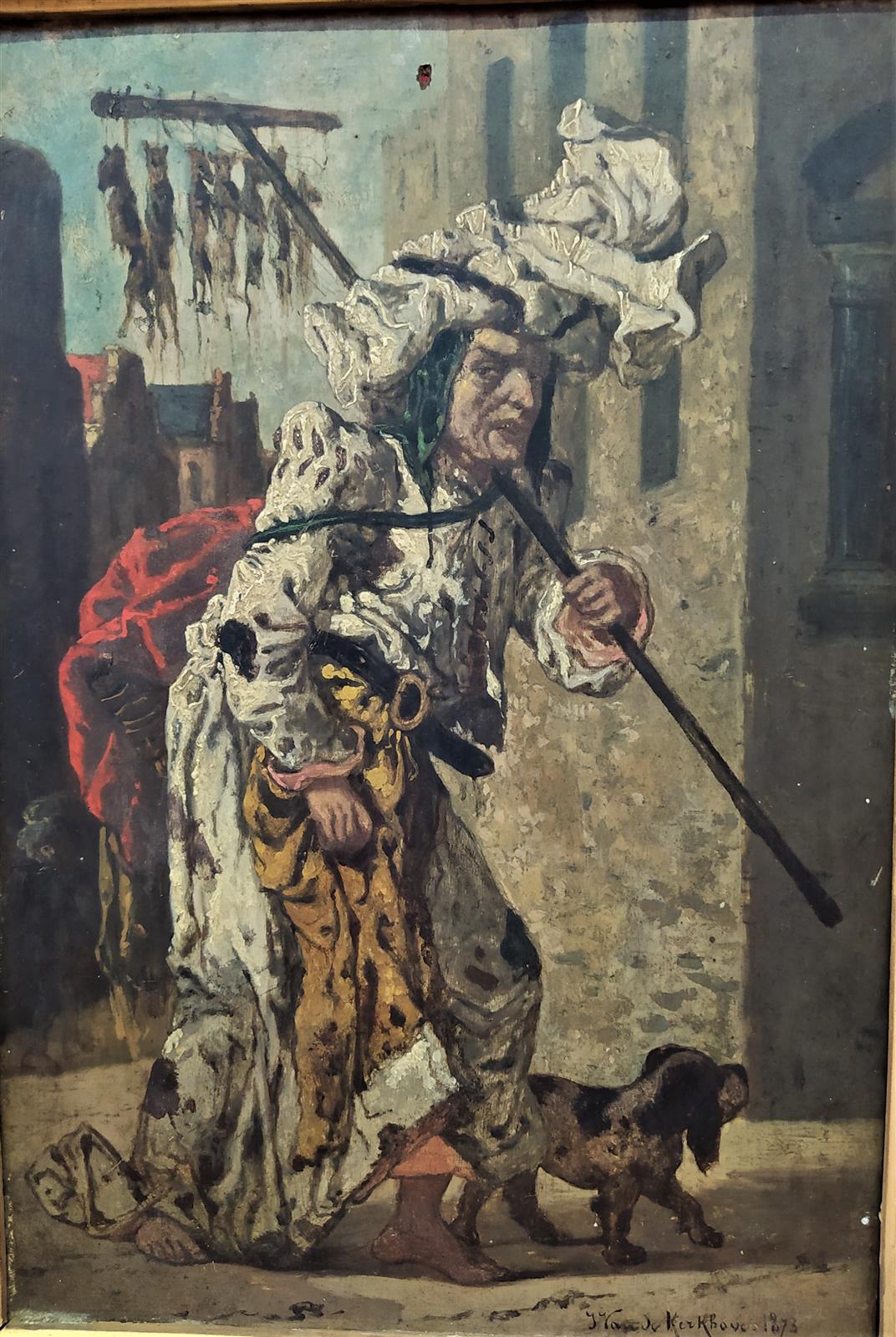 Rat hunter, panel painting Jan Van De Kerkove (1822-1881)