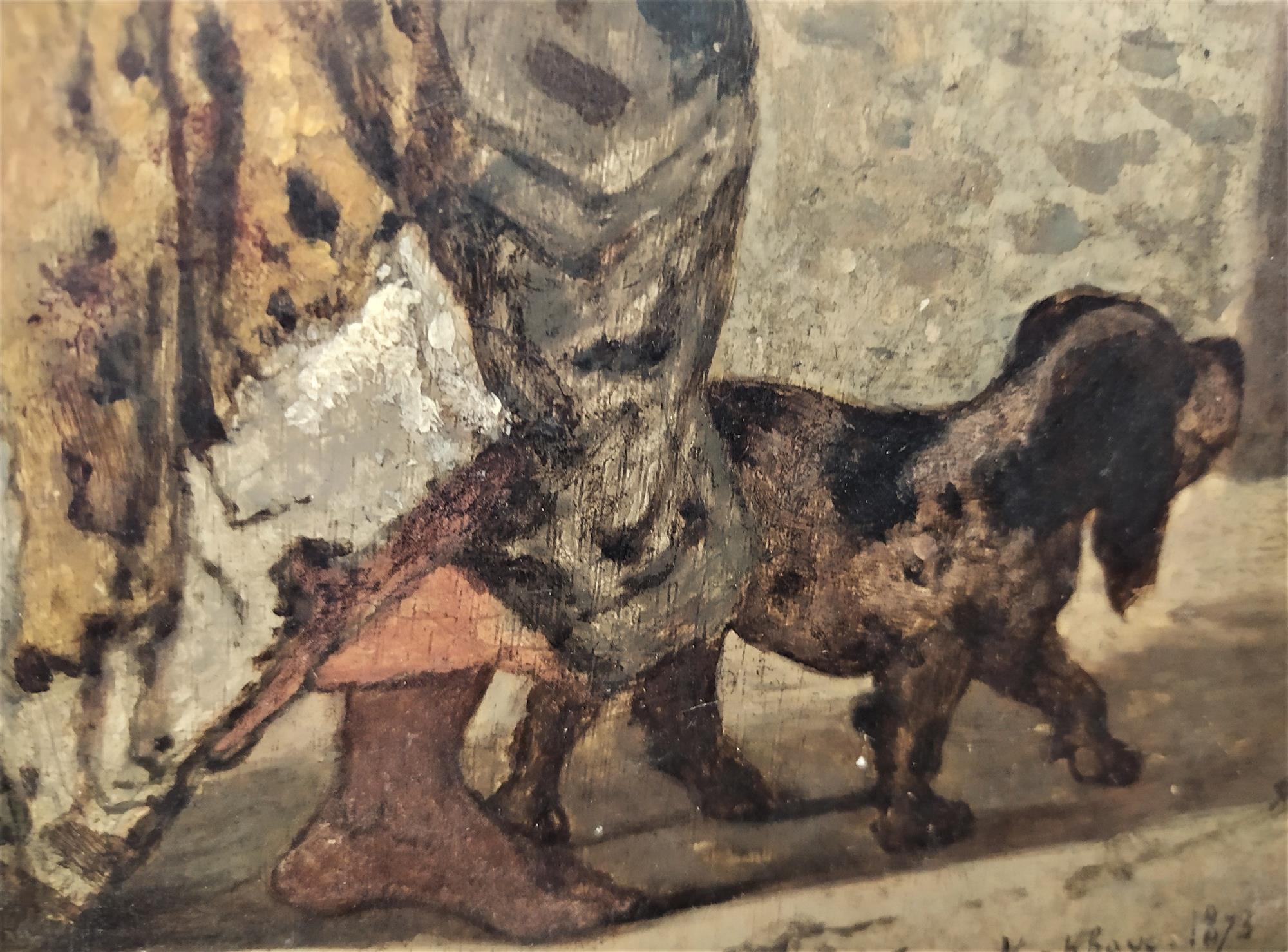 Rat hunter, panel painting Jan Van De Kerkove (1822-1881)