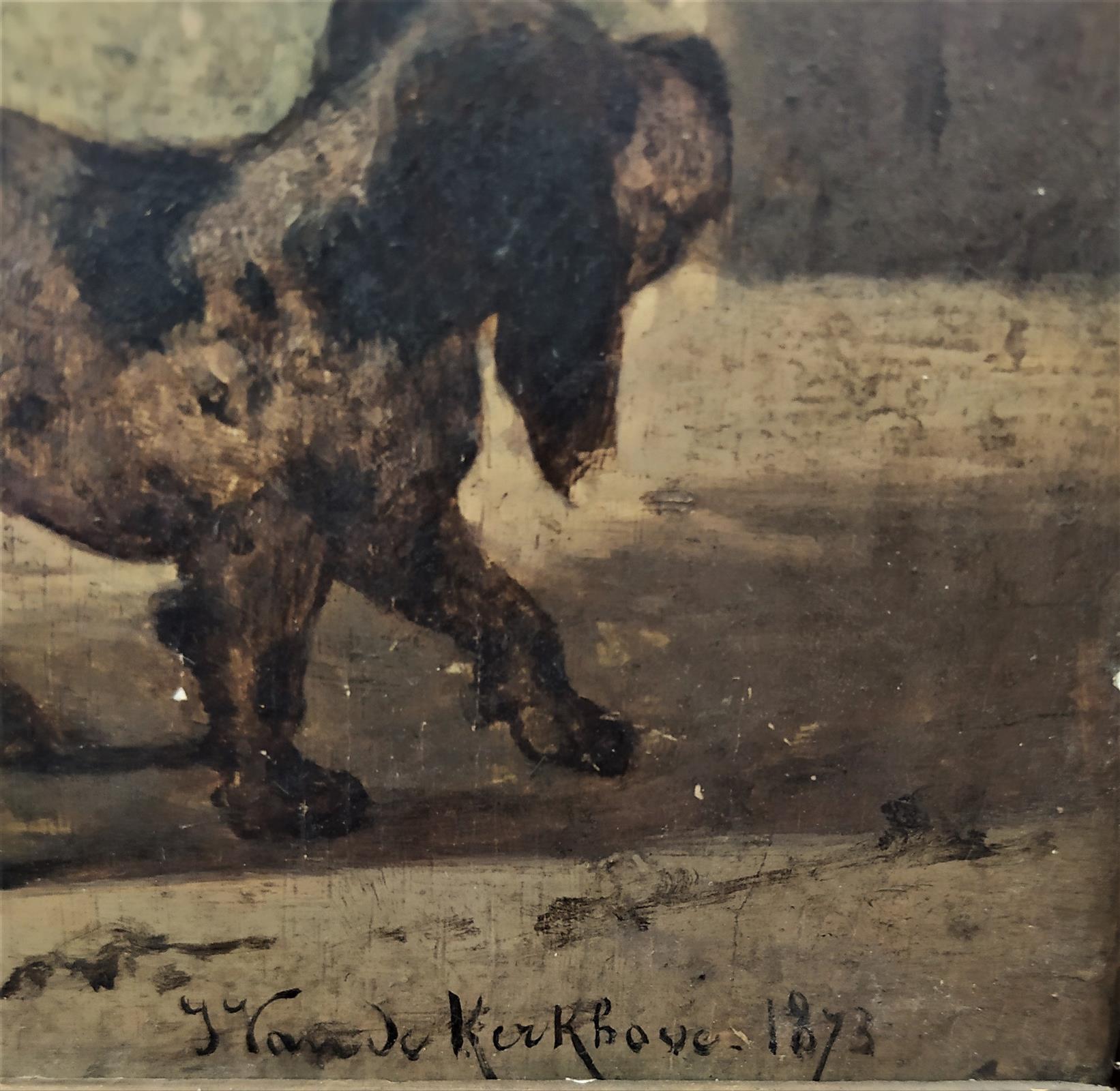 Rat hunter, panel painting Jan Van De Kerkove (1822-1881)