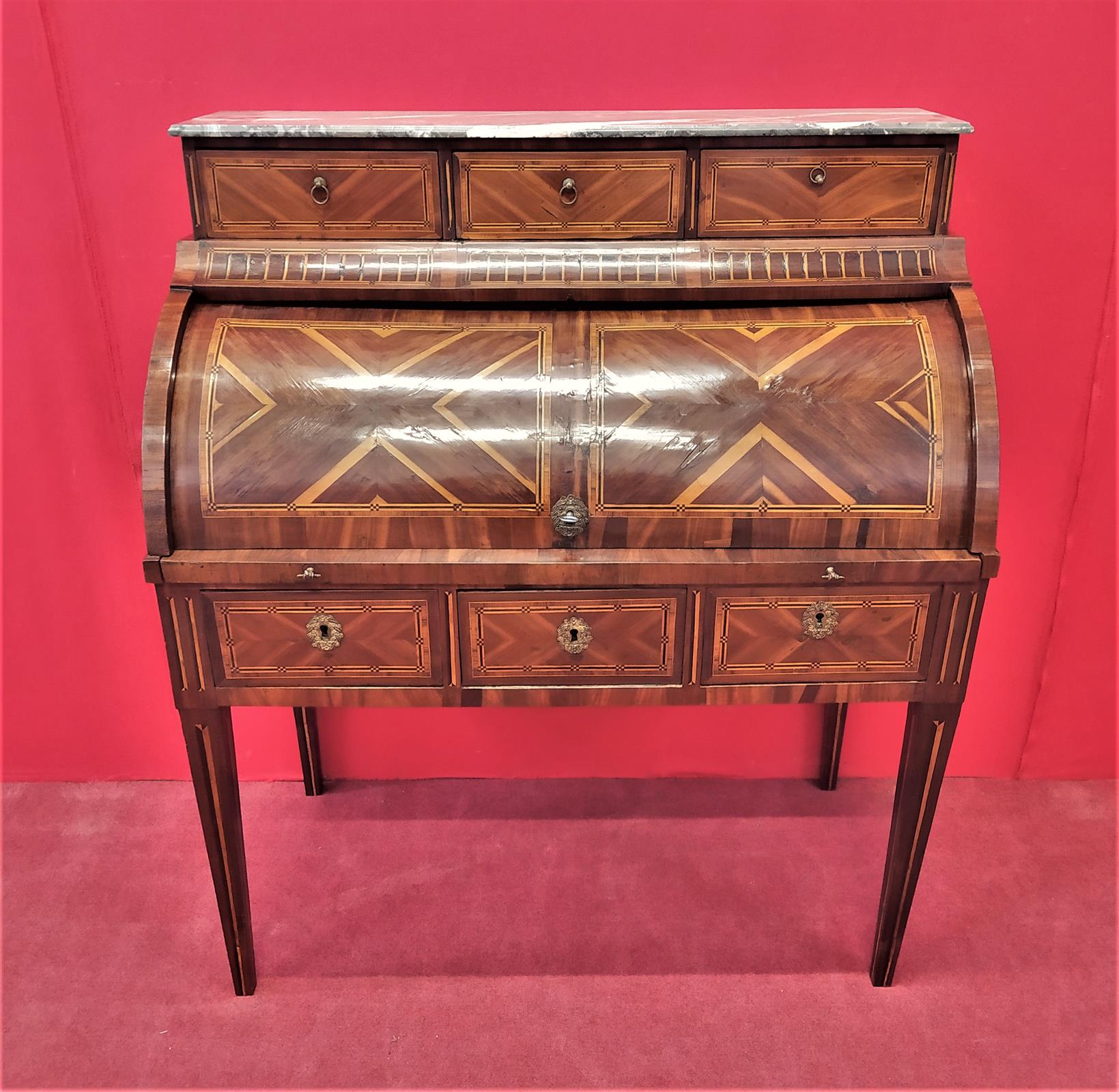 Louis XVI cylinder writing desk inlaid