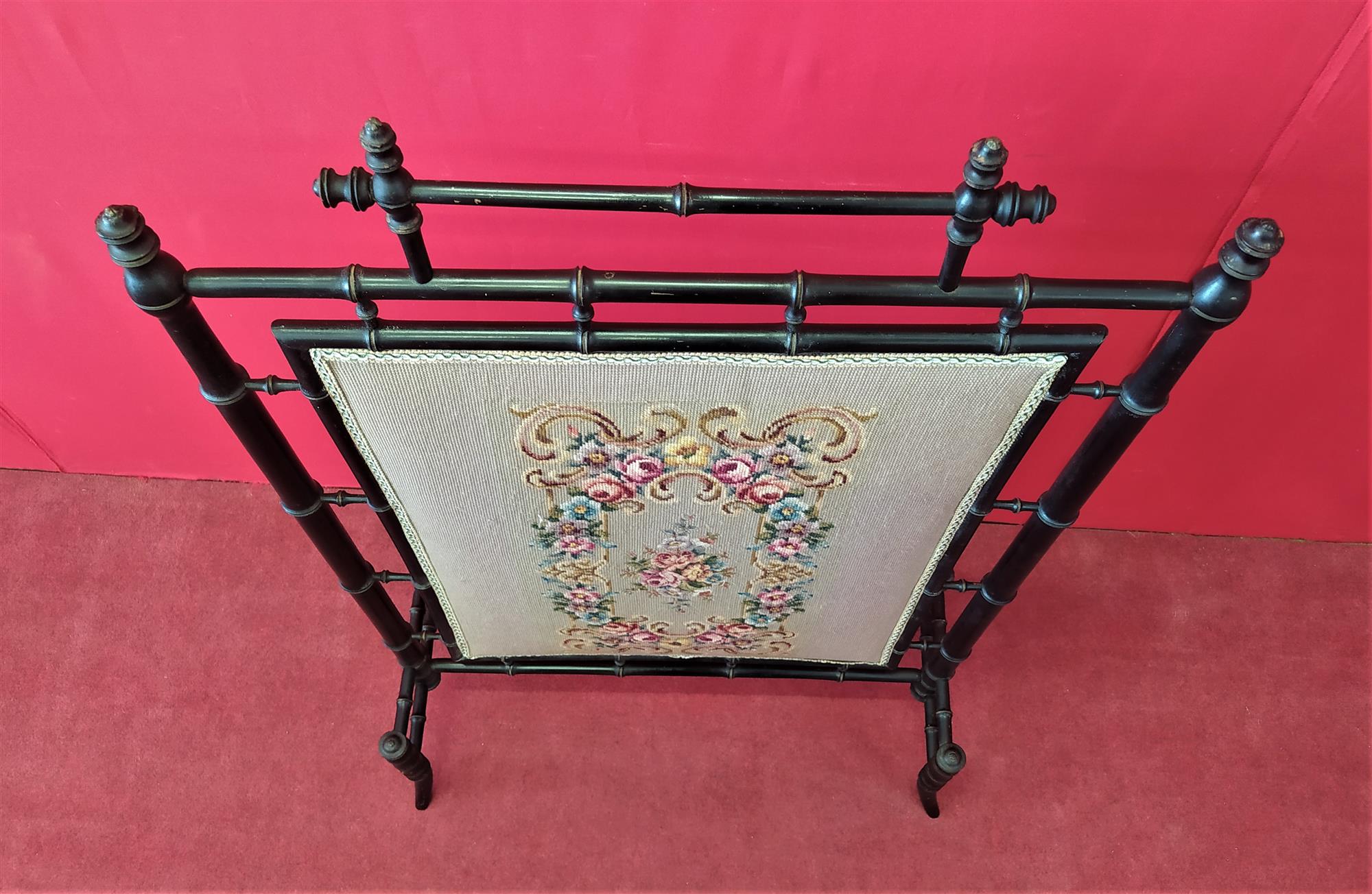 Fireplace screen with embroidered fabric