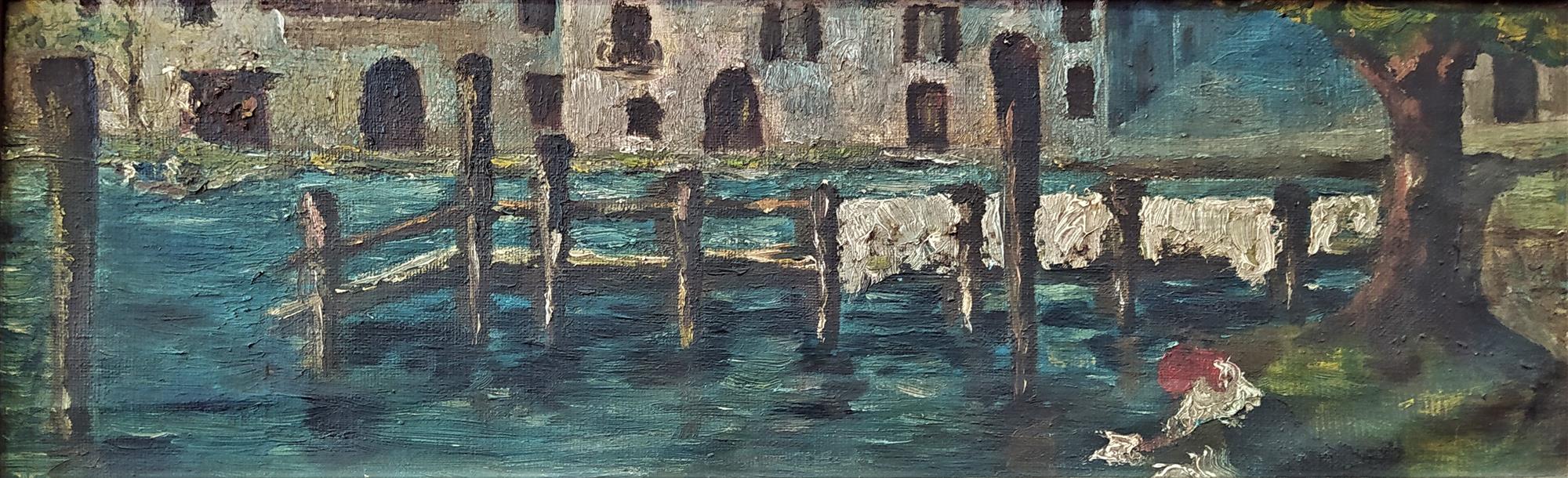 Laundress at the wharf oil on canvas