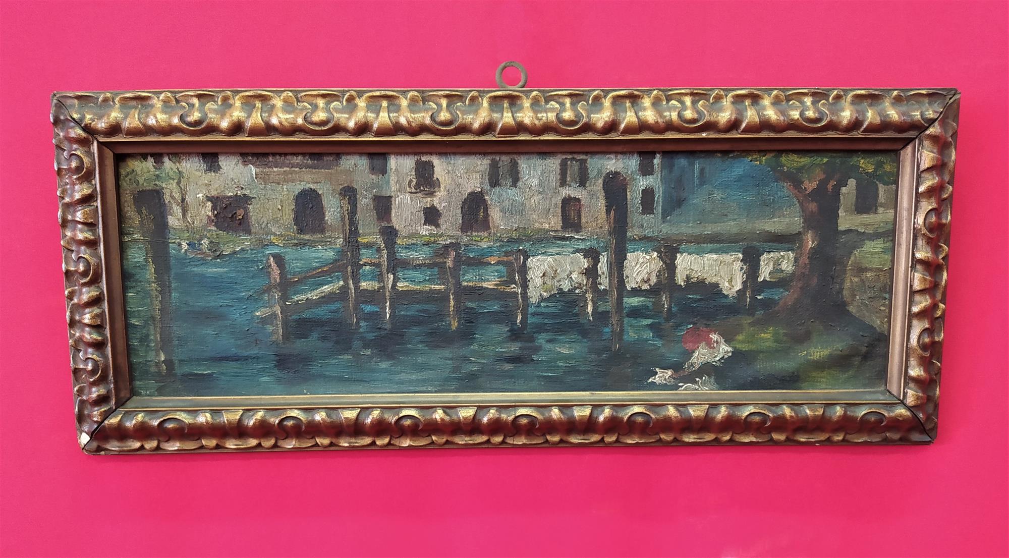 Lavandaia al pontile olio su tela 