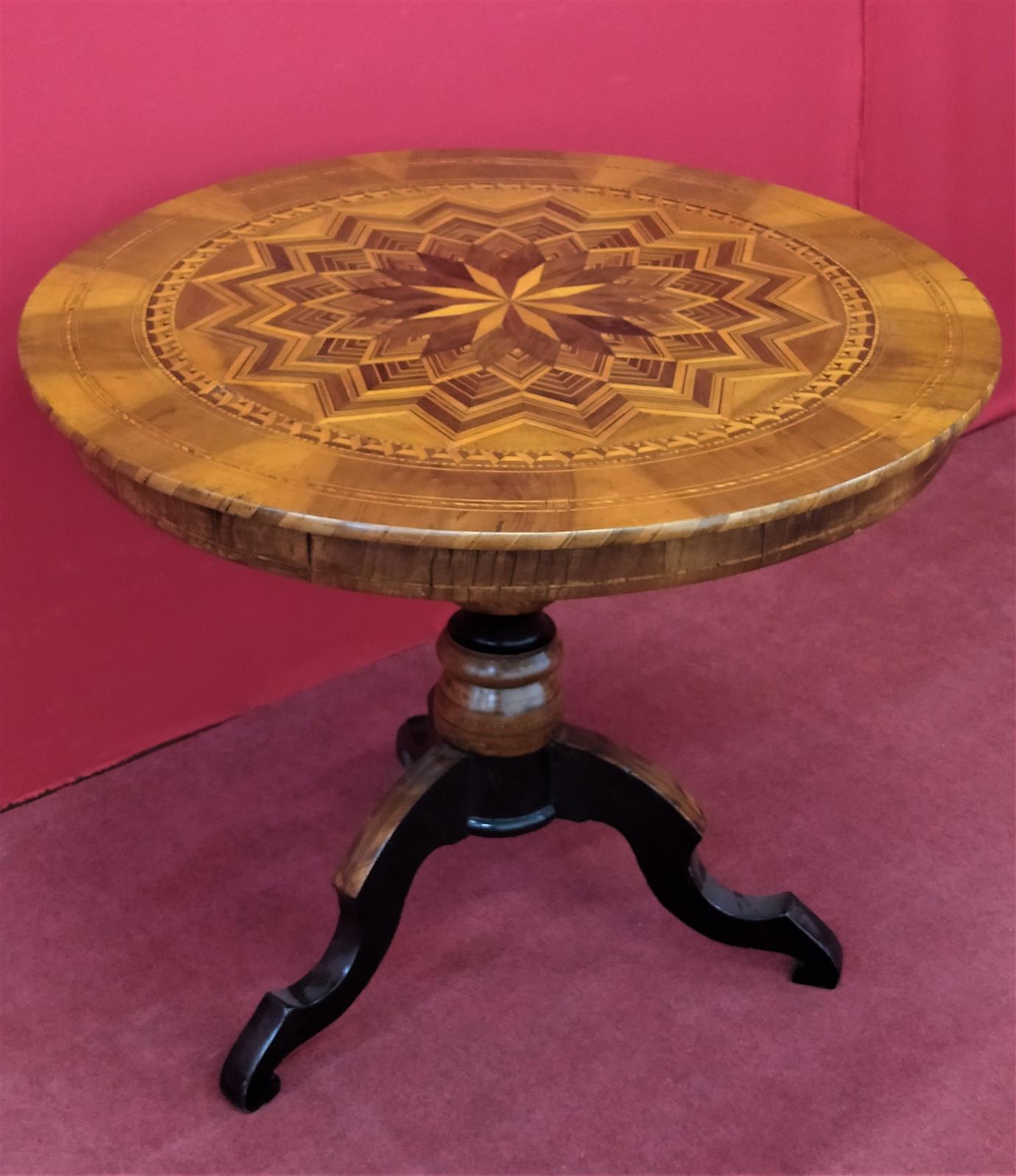 Small round inlaid coffee table