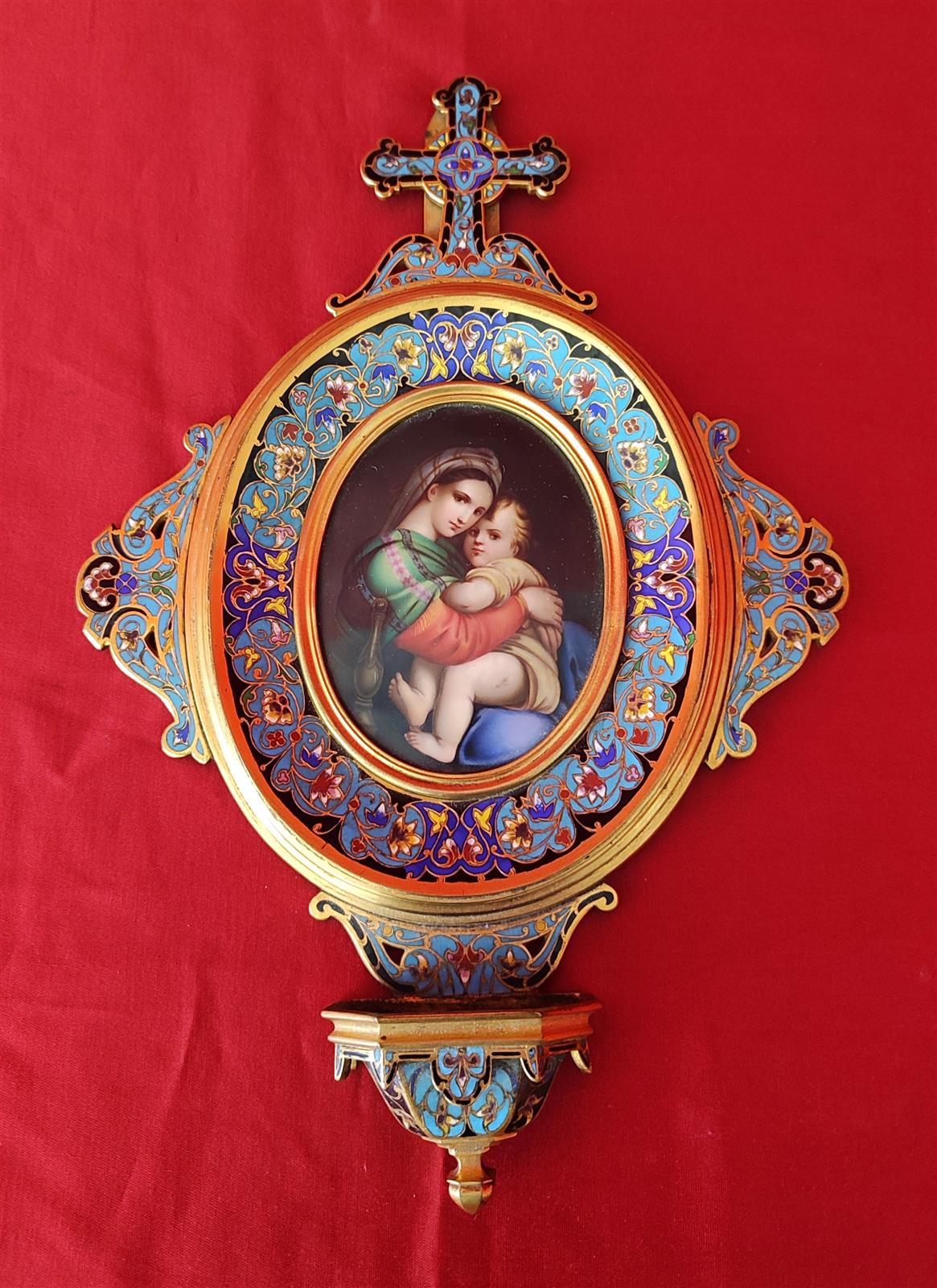 Acquasantiera da parete in cloisonné