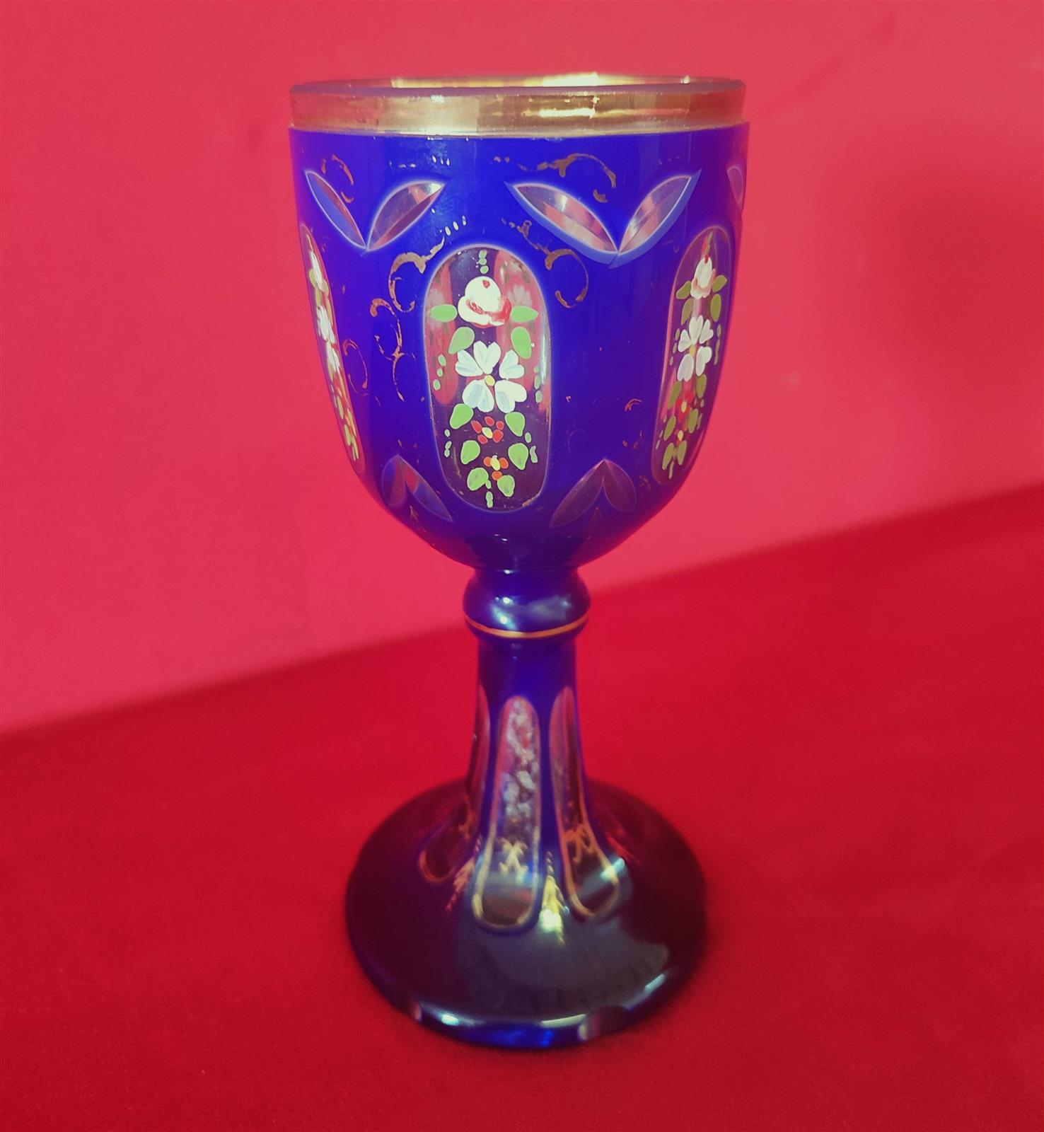 Ceremonial chalice in cut blue glass