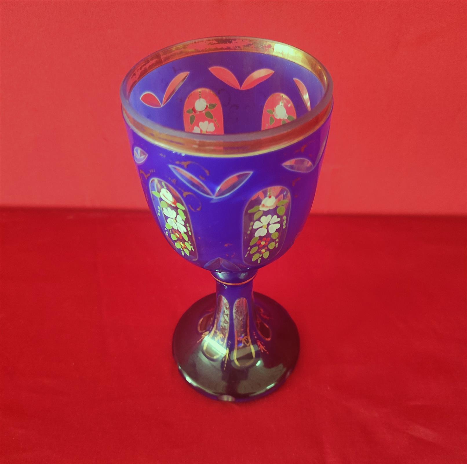 Ceremonial chalice in cut blue glass