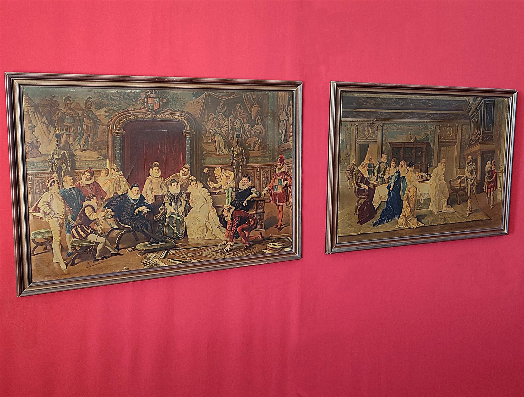Pair of oleographs gallant scene