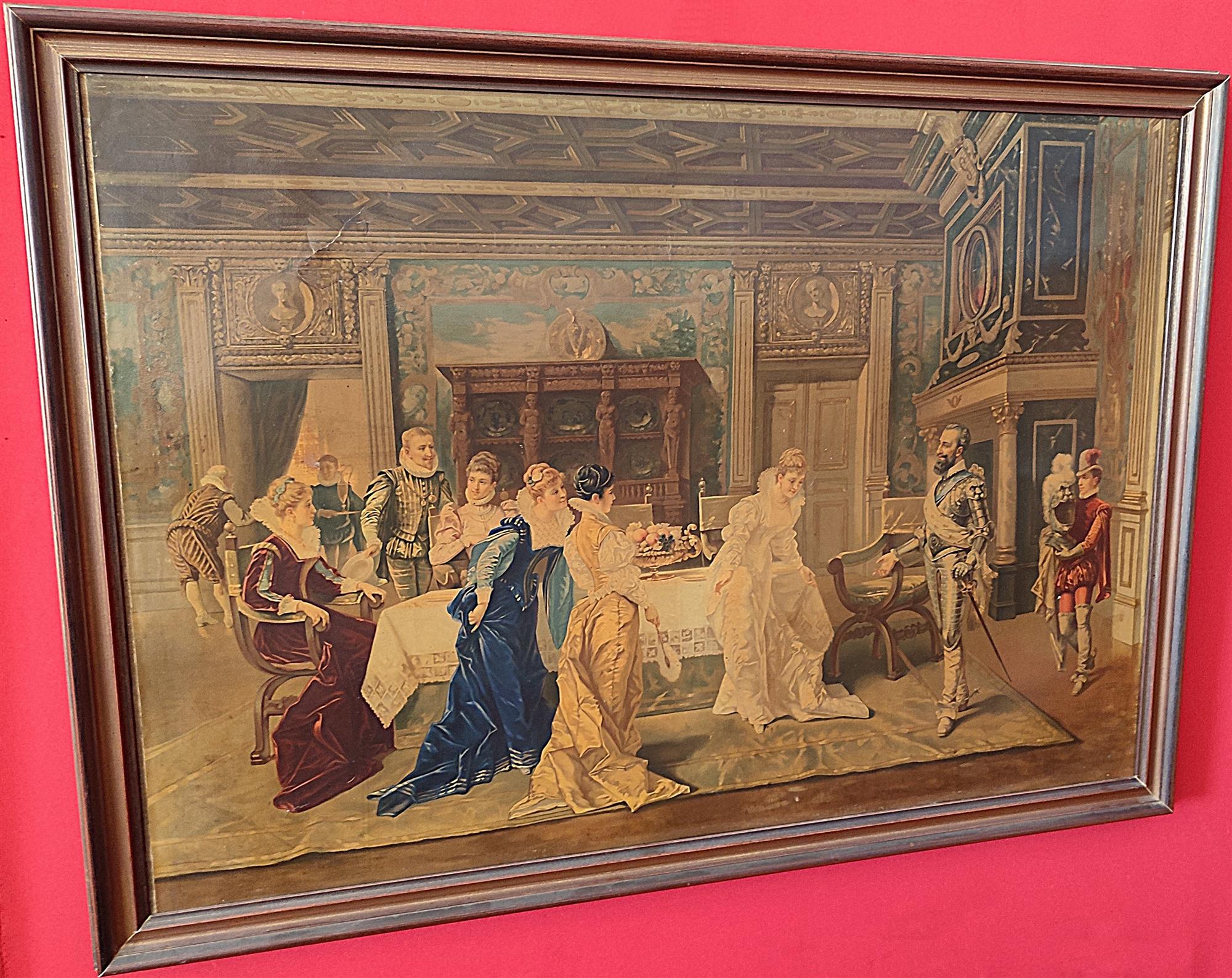 Coppia di oleografie scena galante