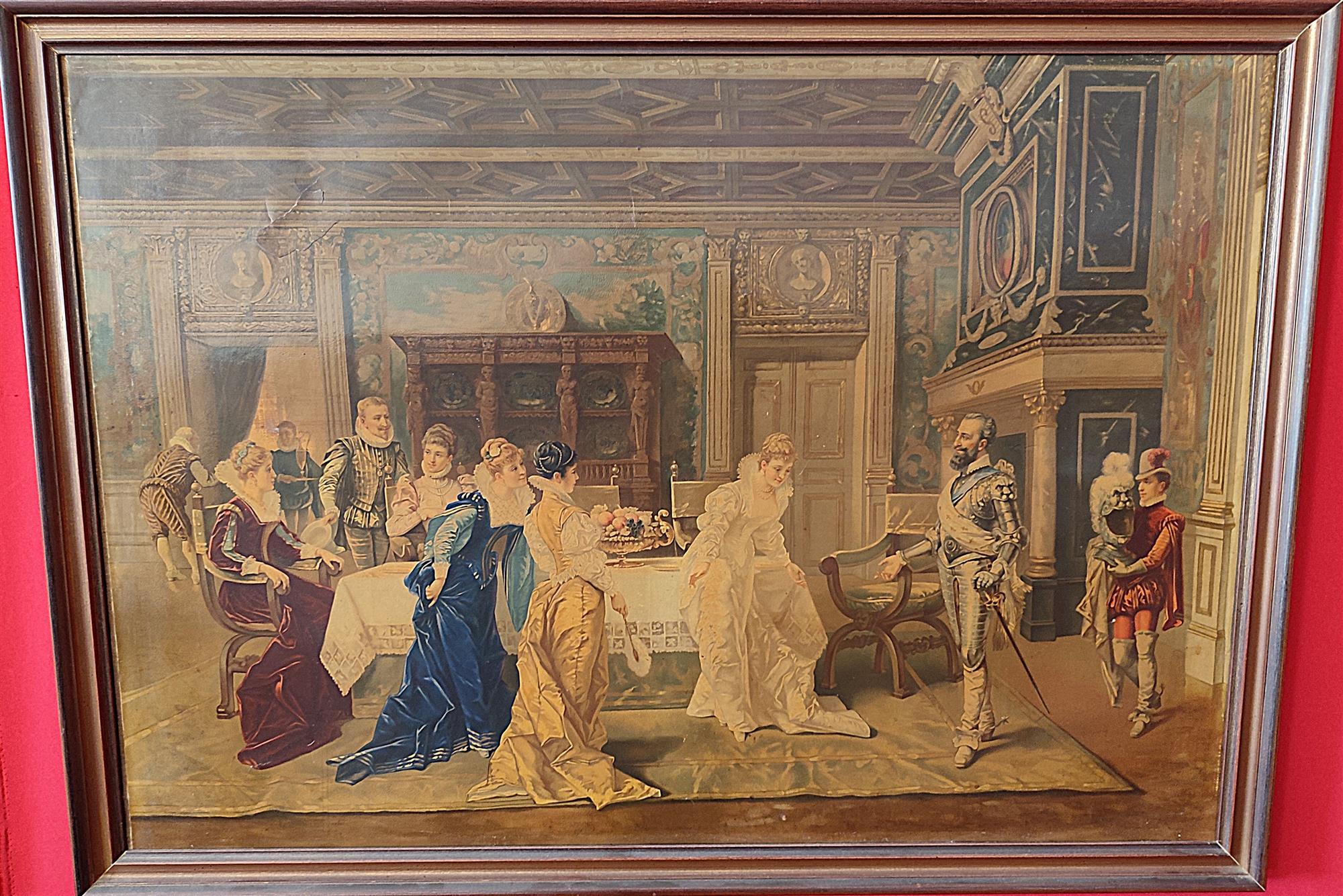 Coppia di oleografie scena galante