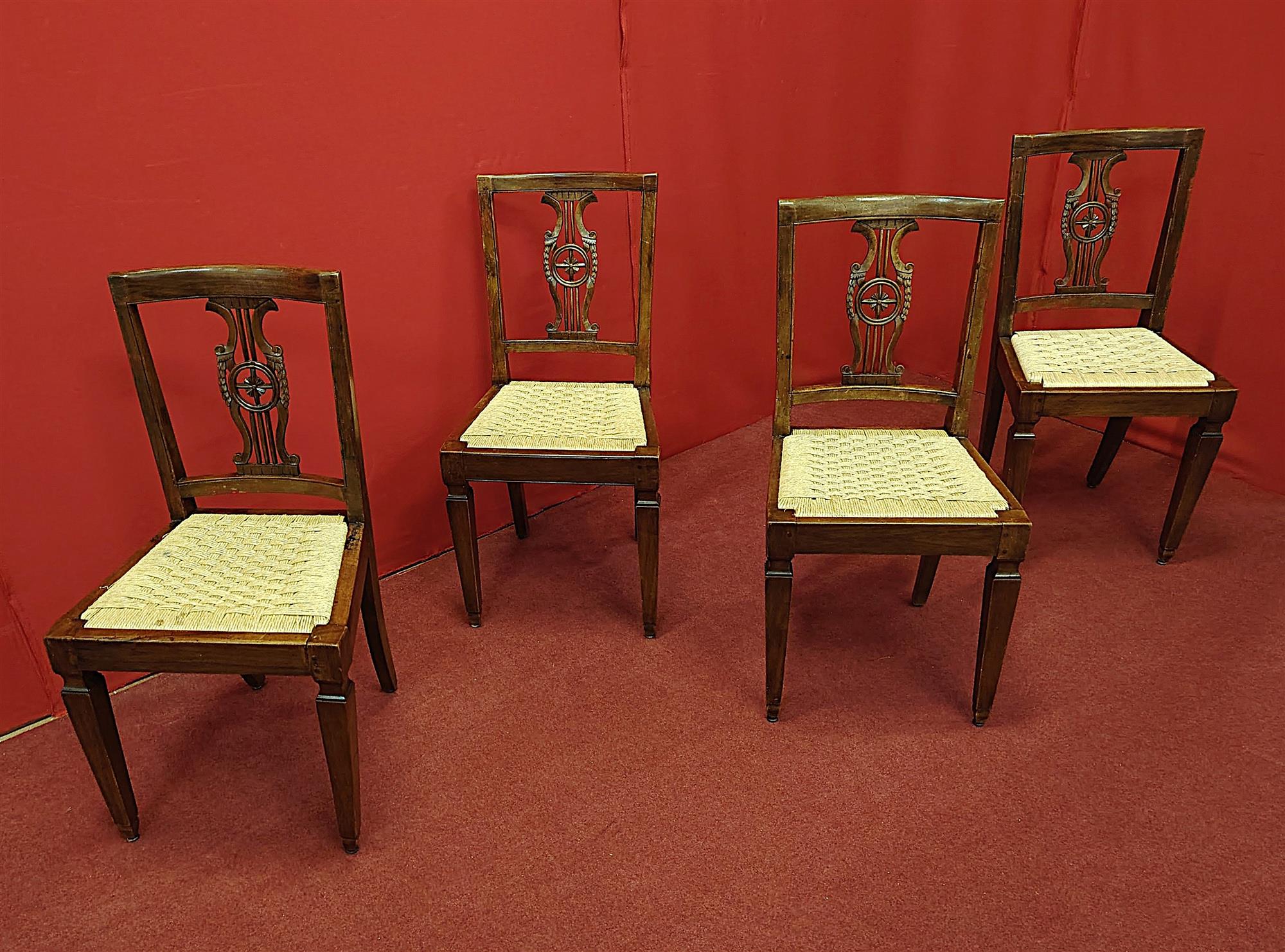 Gruppo di quattro sedie Impero