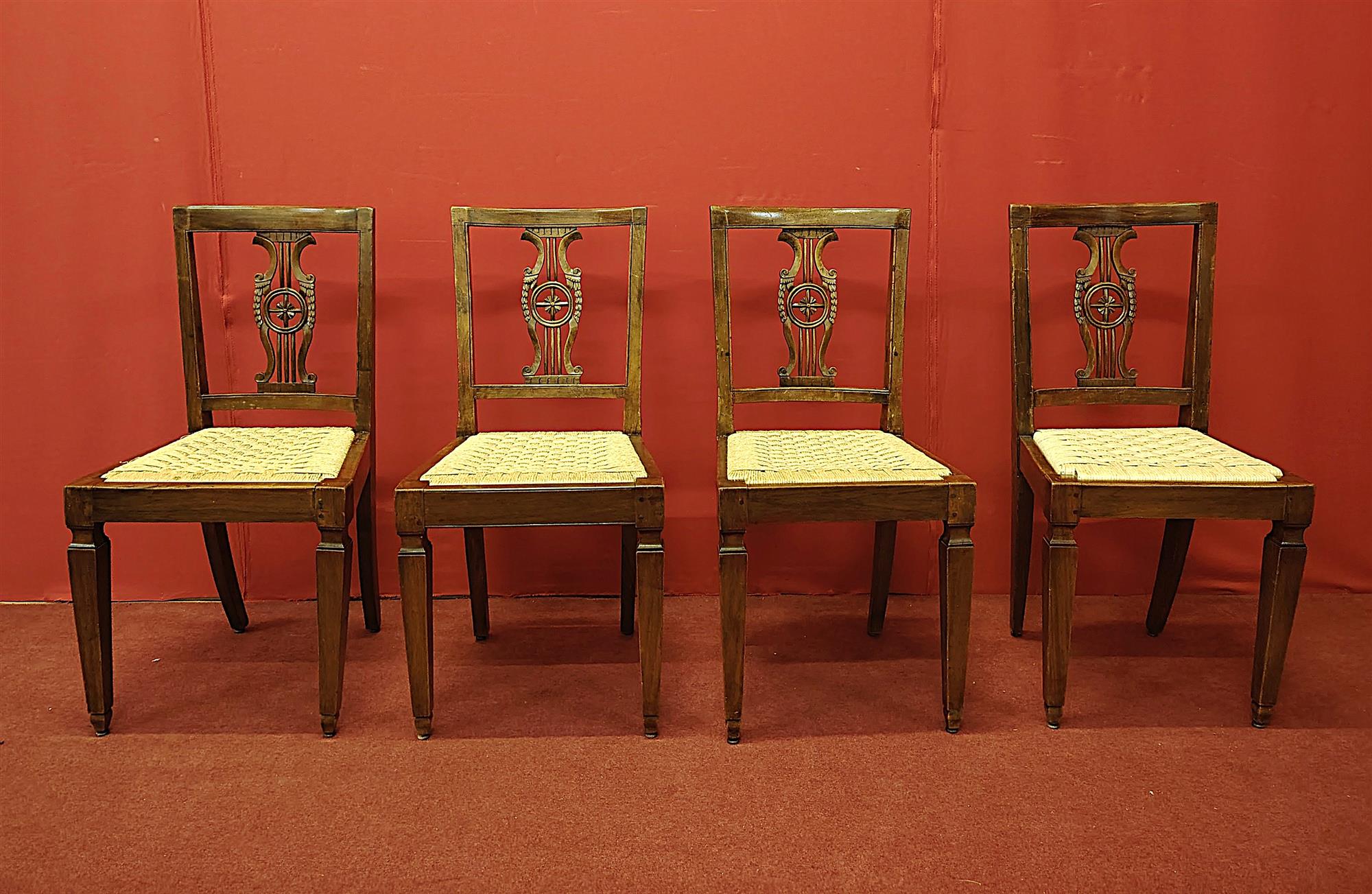 Gruppo di quattro sedie Impero