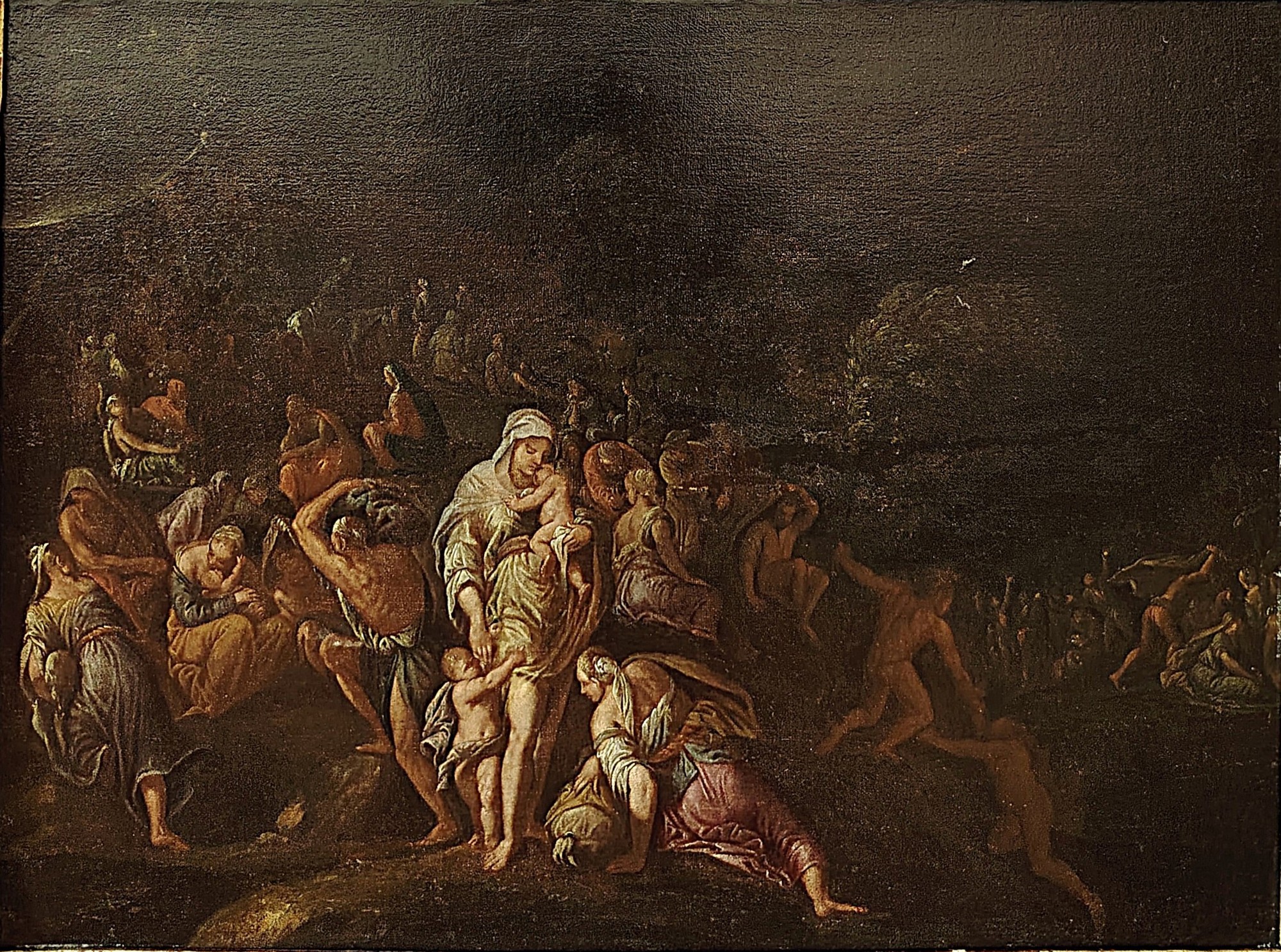 Dipinto Antico del Seicento - L'Esodo nel Deserto - Cerchia di Giulio Carpioni