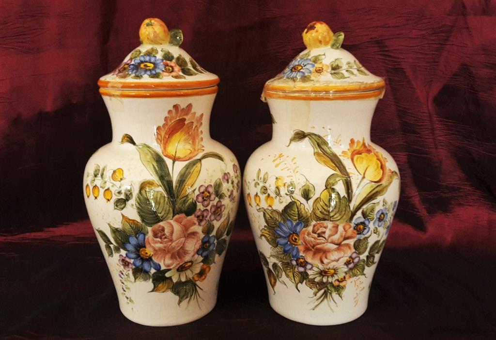 Pair of Italian ceramic vases, hand-painted