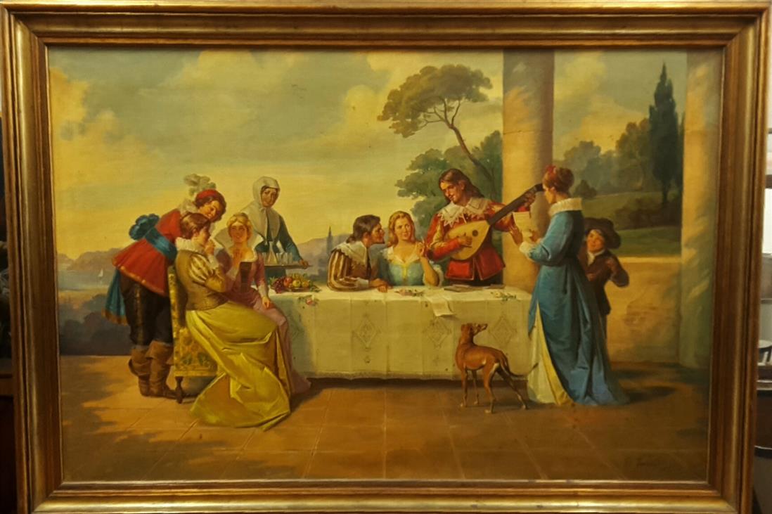Italian painting of a gallant scene second half of the twentieth century, signed